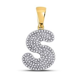 Mens Diamond Letter S Bubble Initial Charm Pendant 1/2 Cttw 10kt Yellow Gold