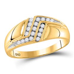 Mens Diamond Triple Row Polished Band Ring 1/4 Cttw 10kt Yellow Gold