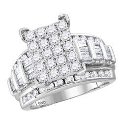 Diamond Cindys Dream Cluster Bridal Wedding Engagement Ring 3.00 Cttw 10kt White Gold