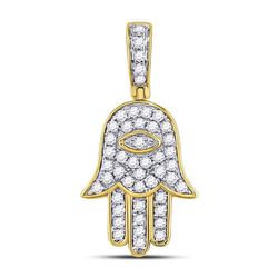 Mens Diamond Hamsa Hand of Fathima Charm Pendant 1/4 Cttw 10kt Yellow Gold