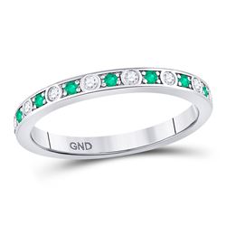 Round Emerald Diamond Alternating Stackable Band Ring 1/4 Cttw 10kt White Gold