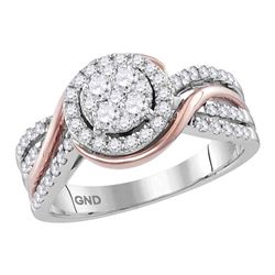 Diamond Cluster Bridal Wedding Engagement Ring 3/4 Cttw 14kt White Rose-tone Gold