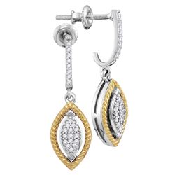 Diamond Rope Oval Dangle Earrings 1/8 Cttw 10kt Two-tone Gold