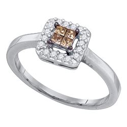Brown Diamond Square Cluster Halo Ring 1/4 Cttw 10kt White Gold
