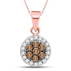 Round Brown Diamond Flower Cluster Pendant 3/8 Cttw 10kt Rose Gold