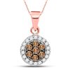 Image 1 : Round Brown Diamond Flower Cluster Pendant 3/8 Cttw 10kt Rose Gold