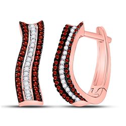 Round Red Color Enhanced Diamond Curved Hoop Earrings 1/4 Cttw 10kt Rose Gold