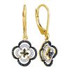 Image 1 : Round Black Color Enhanced Diamond Quatrefoil Leverback Dangle Earrings 1/3 Cttw 10kt Yellow Gold