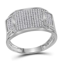 Mens Diamond Rectangle Cluster Ring 1/2 Cttw 10kt White Gold