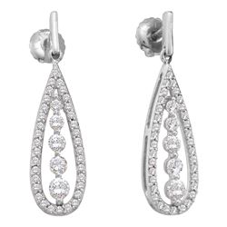 Diamond Teardrop Dangle Screwback Earrings 3/4 Cttw 14kt White Gold