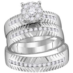 His & Hers Diamond Cluster Matching Bridal Wedding Ring Band Set 3/4 Cttw 14kt Yellow Gold
