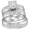 Image 1 : His & Hers Diamond Cluster Matching Bridal Wedding Ring Band Set 3/4 Cttw 14kt Yellow Gold