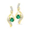 Image 1 : Round Lab-Created Emerald Solitaire Diamond Earrings 1/3 Cttw 10kt Yellow Gold