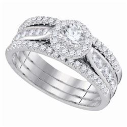 Diamond 3-Piece Bridal Wedding Engagement Ring Band Set 1.00 Cttw 14kt White Gold