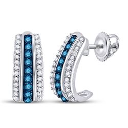 Round Blue Color Enhanced Diamond Half J Hoop Earrings 1/3 Cttw 10kt White Gold