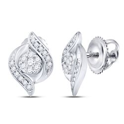 Diamond Flower Cluster Screwback Stud Earrings 1/4 Cttw 14kt White Gold