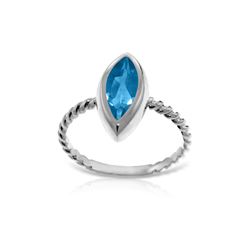 Genuine 2.5 ctw Blue Topaz Ring 14KT White Gold - REF-39Y9F