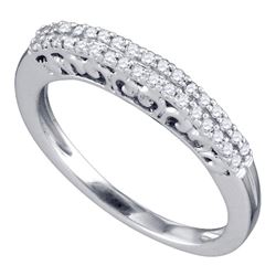 Round Pave-set Diamond Slender Bridal Wedding Band 1/5 Cttw 10k White Gold