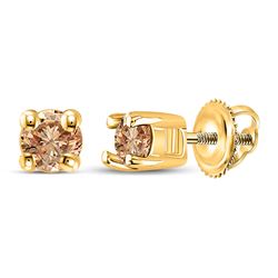 Round Brown Diamond Solitaire Stud Earrings 1/4 Cttw 10kt Yellow Gold