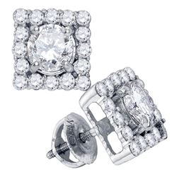 Diamond Square Frame Solitaire Stud Earrings 7/8 Cttw 14kt White Gold
