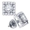 Image 1 : Diamond Square Frame Solitaire Stud Earrings 7/8 Cttw 14kt White Gold