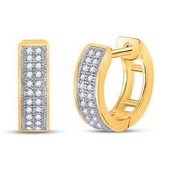 Diamond Double Row Huggie Hoop Earrings 1/6 Cttw 10kt Yellow Gold