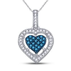 Round Blue Color Enhanced Diamond Framed Heart Pendant 1/5 Cttw 10kt White Gold