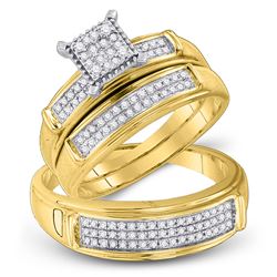 His & Hers Diamond Cluster Matching Bridal Wedding Ring Band Set 3/8 Cttw 10kt Yellow Gold