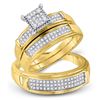 Image 1 : His & Hers Diamond Cluster Matching Bridal Wedding Ring Band Set 3/8 Cttw 10kt Yellow Gold