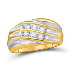 Mens Diamond Wedding Anniversary Band Ring 1/2 Cttw 10kt Yellow Two-tone Gold