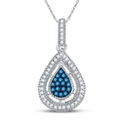 Round Blue Color Enhanced Diamond Teardrop Cluster Pendant 1/5 Cttw 14kt Yellow Gold