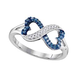 Round Blue Color Enhanced Diamond Infinity Heart Ring 1/6 Cttw 10kt White Gold