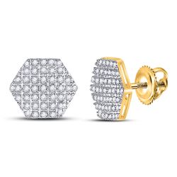 Mens Diamond Hexagon Cluster Stud Earrings 1/5 Cttw 10kt Yellow Gold