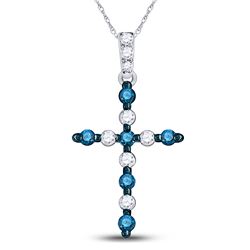 Round Blue Color Enhanced Diamond Cross Pendant 1/4 Cttw 10kt White Gold