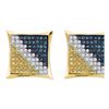 Image 1 : Mens Round Blue Color Enhanced Diamond Square Kite Cluster Earrings 1/4 Cttw 10kt Yellow Gold