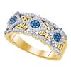 Image 1 : Round Blue Color Enhanced Diamond Cluster Filigree Band 3/8 Cttw 10kt Yellow Gold