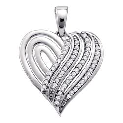 Diamond Striped Heart Pendant 1/6 Cttw 10kt White Gold