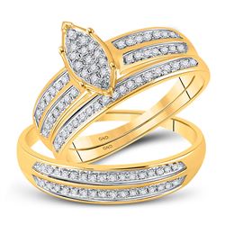 His & Hers Diamond Cluster Matching Bridal Wedding Ring Band Set 1/4 Cttw 10kt Yellow Gold