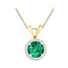 Image 1 : Lab-Created Emerald Solitaire & Diamond Halo Pendant 7/8 Cttw 10k Yellow Gold