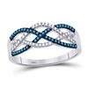 Image 1 : Round Blue Color Enhanced Diamond Woven Strand Band Ring 1/4 Cttw 10kt White Gold