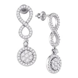 Diamond Cluster Dangle Infinity Earrings 1-1/4 Cttw 10kt White Gold