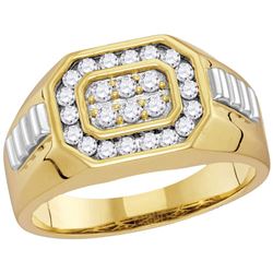 Mens Diamond Octagon Ribbed Cluster Ring 1/2 Cttw 10kt Two-tone Gold