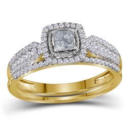 Diamond Halo Bridal Wedding Engagement Ring Band Set 1/2 Cttw 14kt Yellow Gold