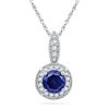 Image 1 : Round Lab-Created Blue Sapphire Solitaire Diamond Frame Pendant 1/6 Cttw 10kt White Gold