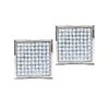 Image 1 : Round Pave-set Diamond Square Cluster Earrings 1/2 Cttw 10kt White Gold