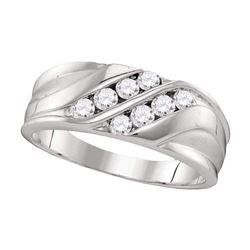 Mens Diamond Wedding Band Ring 1/2 Cttw 10kt White Gold