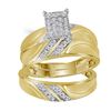 Image 1 : Diamond Cluster Matching Trio His & Hers Wedding Ring Band Set 1/3 Cttw 10k Yellow Gold