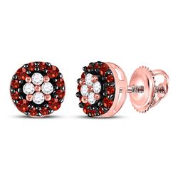 Round Red Color Enhanced Diamond Cluster Screwback Earrings 1/3 Cttw 10kt Rose Gold