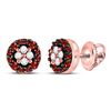 Image 1 : Round Red Color Enhanced Diamond Cluster Screwback Earrings 1/3 Cttw 10kt Rose Gold