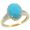 Image 1 : 2.60 CTW Turquoise & Diamond Ring 10K Yellow Gold - REF-52F8N